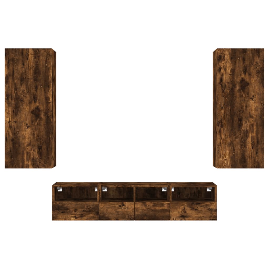 Unités murales TV 5 pcs chêne fumé bois d'ingénierie - XIOS