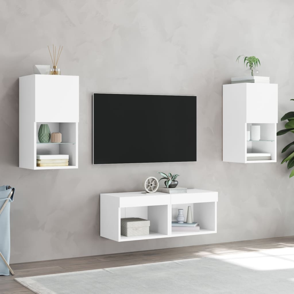 Meuble TV muraux 4 pcs avec lumières LED blanc - XIOS