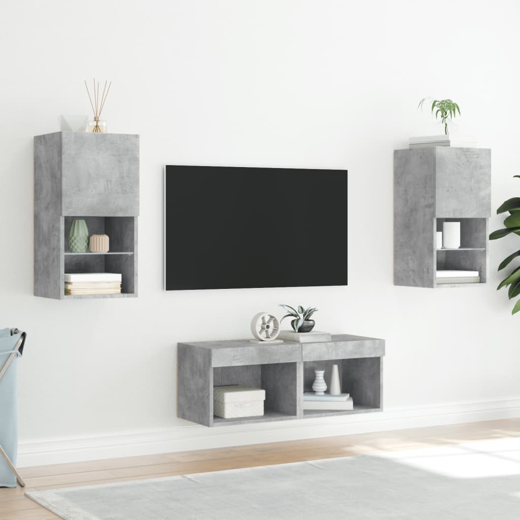 Meuble TV muraux 4 pcs avec lumières LED gris béton - XIOS