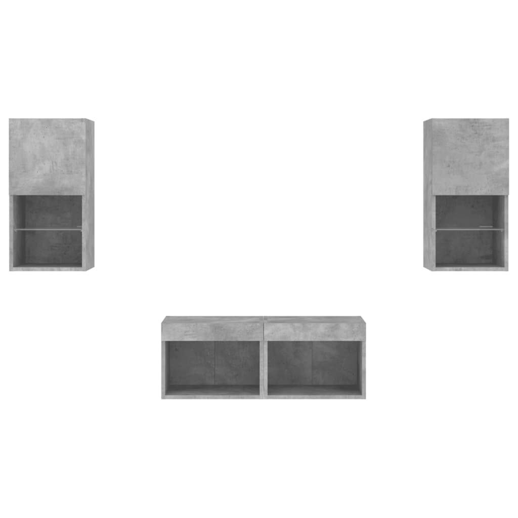 Meuble TV muraux 4 pcs avec lumières LED gris béton - XIOS
