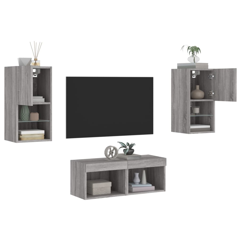 Meuble TV muraux 4 pcs avec lumières LED sonoma gris - XIOS