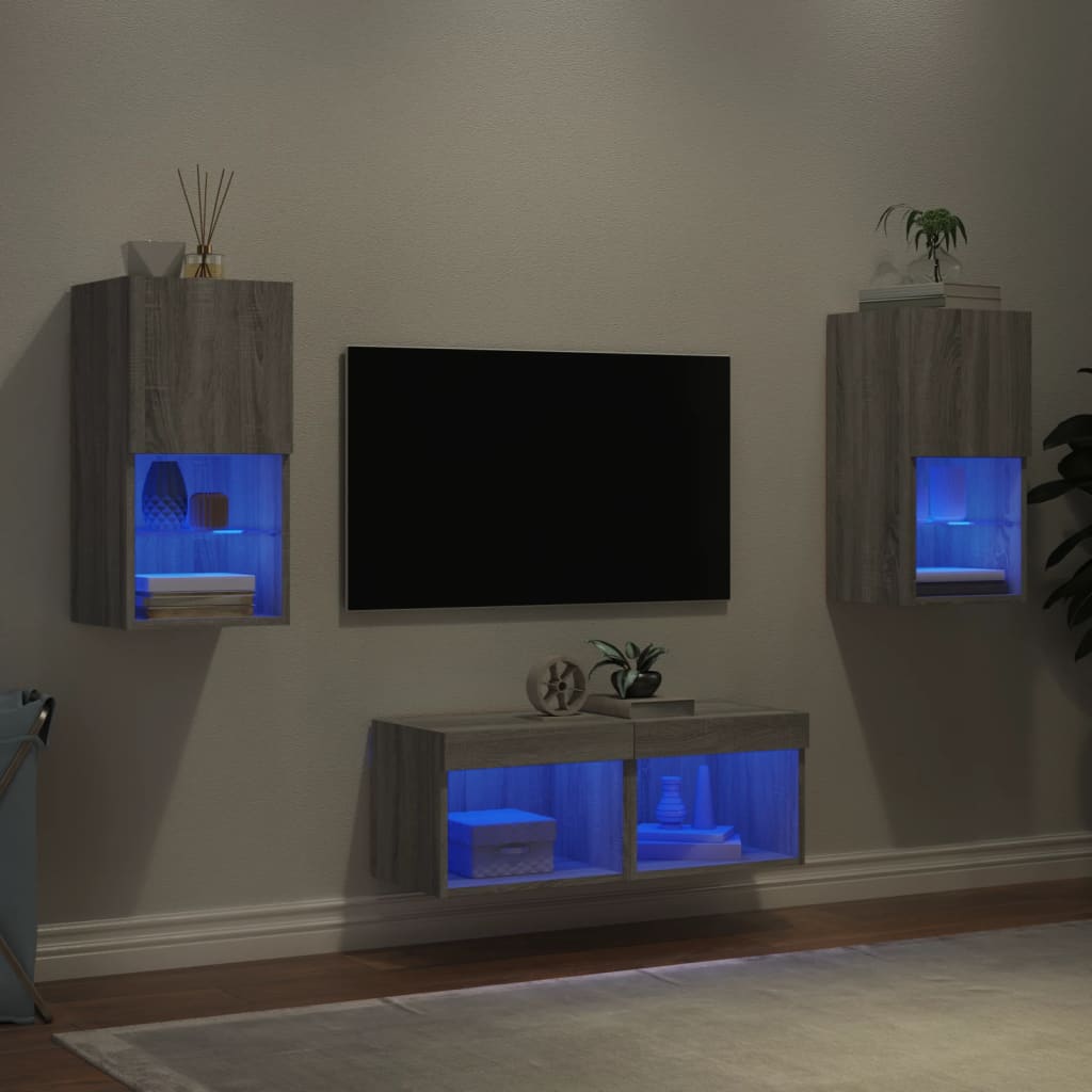 Meuble TV muraux 4 pcs avec lumières LED sonoma gris - XIOS