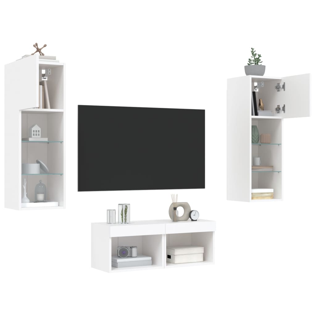 Meuble TV muraux 4 pcs avec lumières LED blanc - XIOS