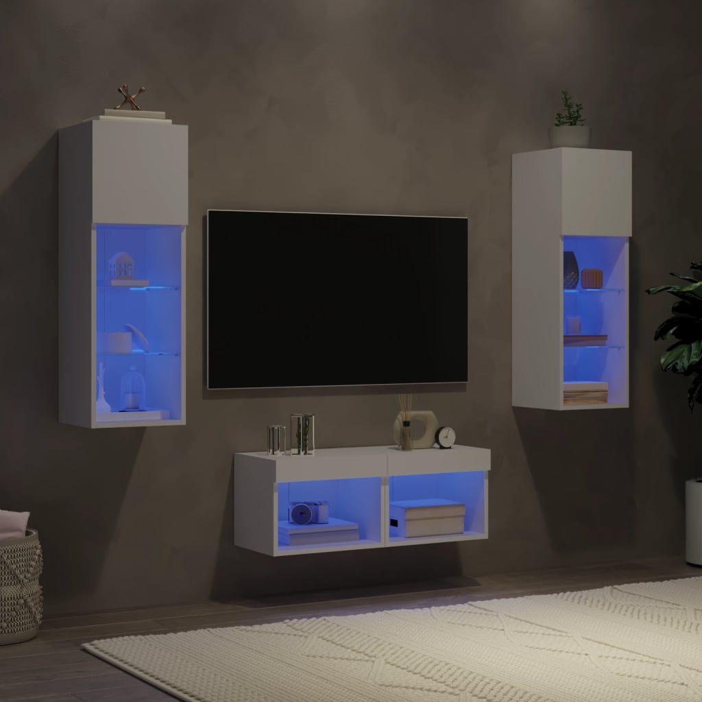 Meuble TV muraux 4 pcs avec lumières LED blanc - XIOS