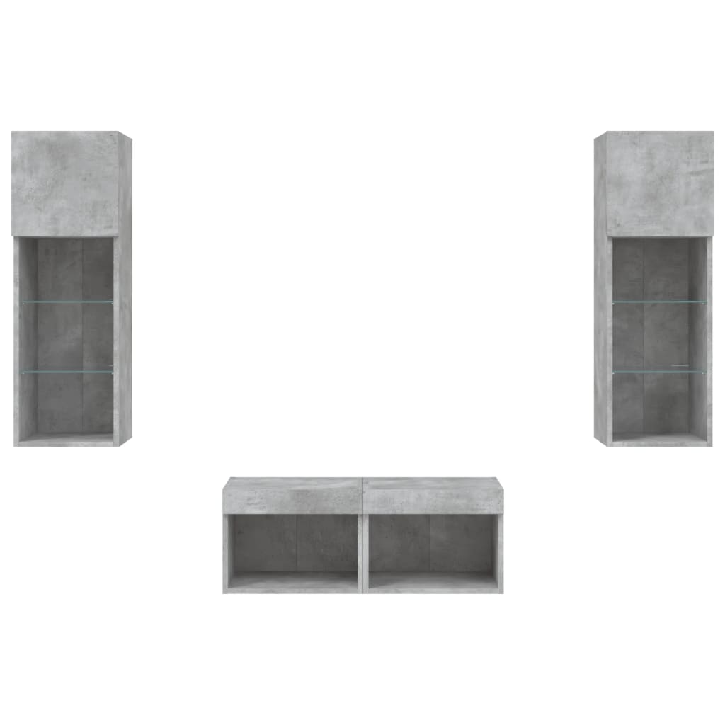 Meuble TV muraux 4 pcs avec lumières LED gris béton