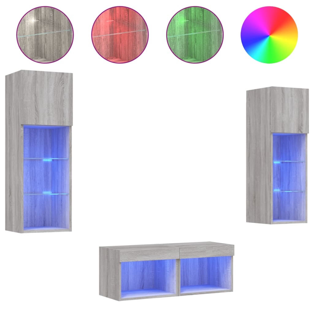 Meuble TV muraux 4 pcs avec lumières LED sonoma gris - XIOS