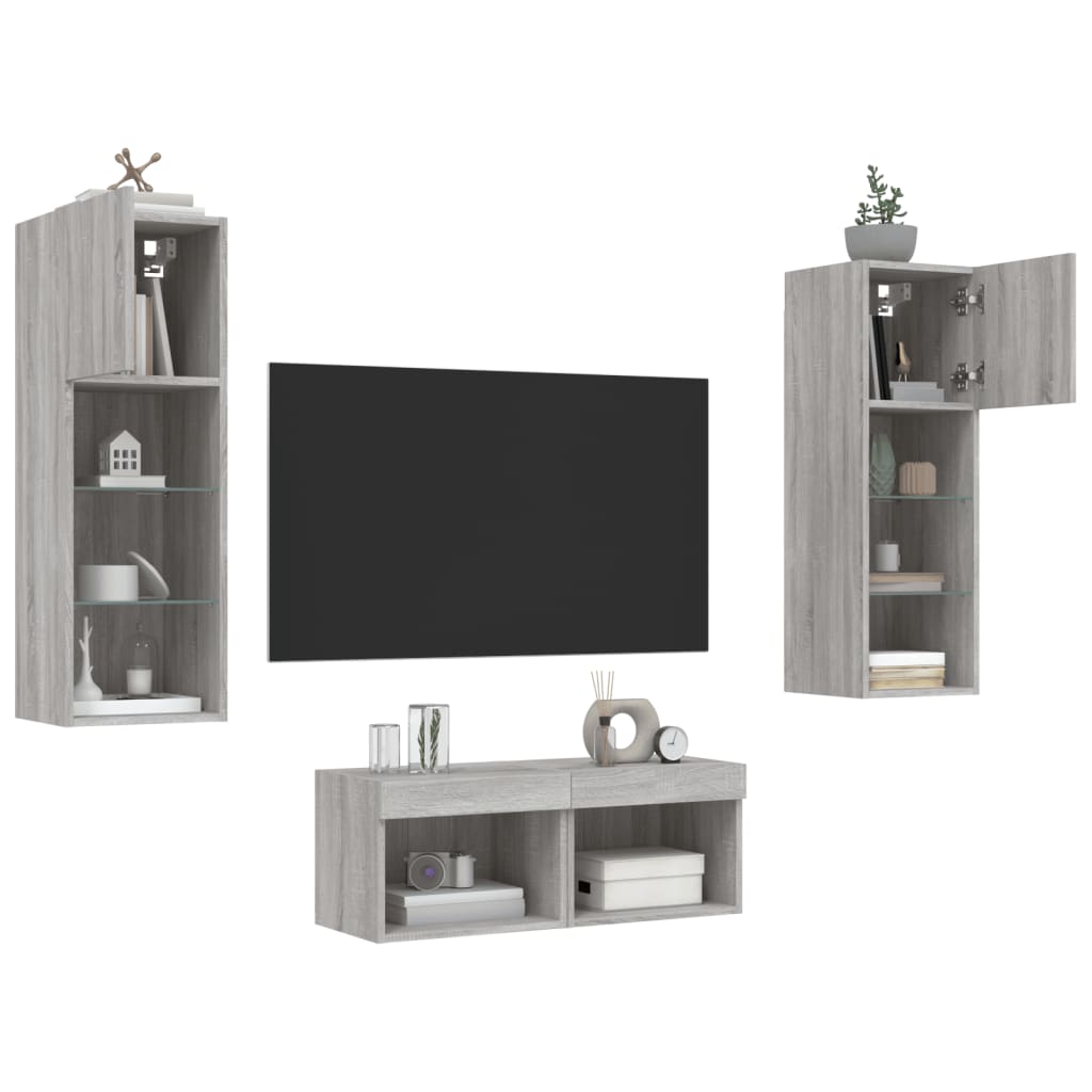 Meuble TV muraux 4 pcs avec lumières LED sonoma gris - XIOS