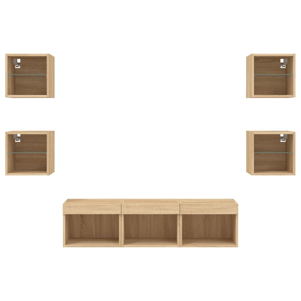Unités murales TV avec LED 7 pcs chêne sonoma bois d'ingénierie - XIOS