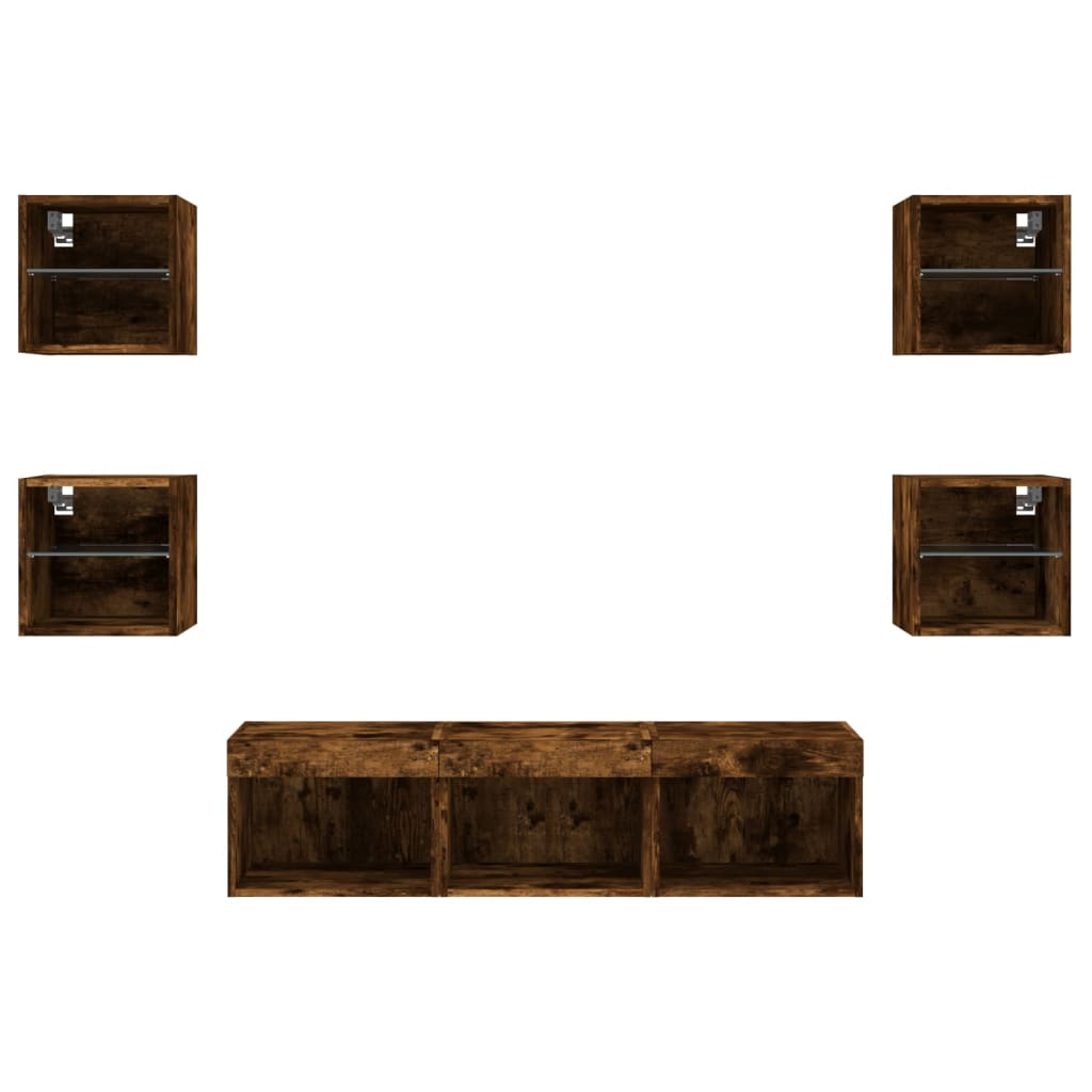 Unités murales TV avec LED 7 pcs chêne fumé bois d'ingénierie - XIOS