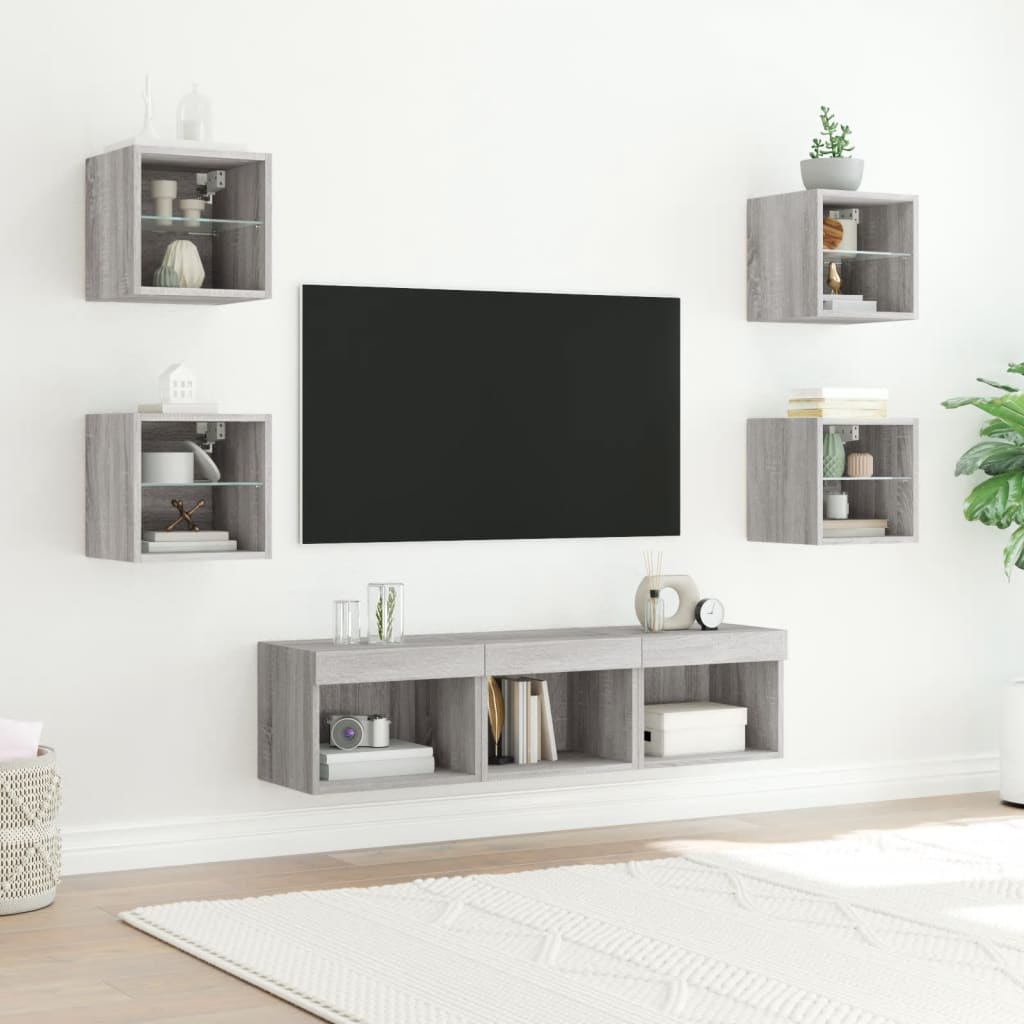 Unités murales TV avec LED 7 pcs gris sonoma bois d'ingénierie - XIOS