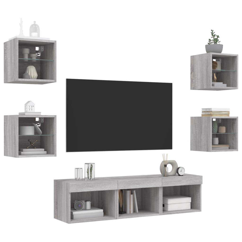 Unités murales TV avec LED 7 pcs gris sonoma bois d'ingénierie - XIOS