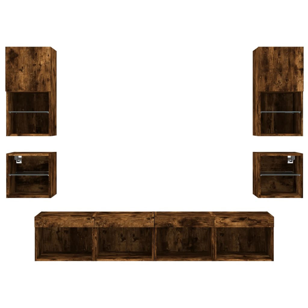 Unités murales TV avec LED 8 pcs chêne fumé bois d'ingénierie - XIOS