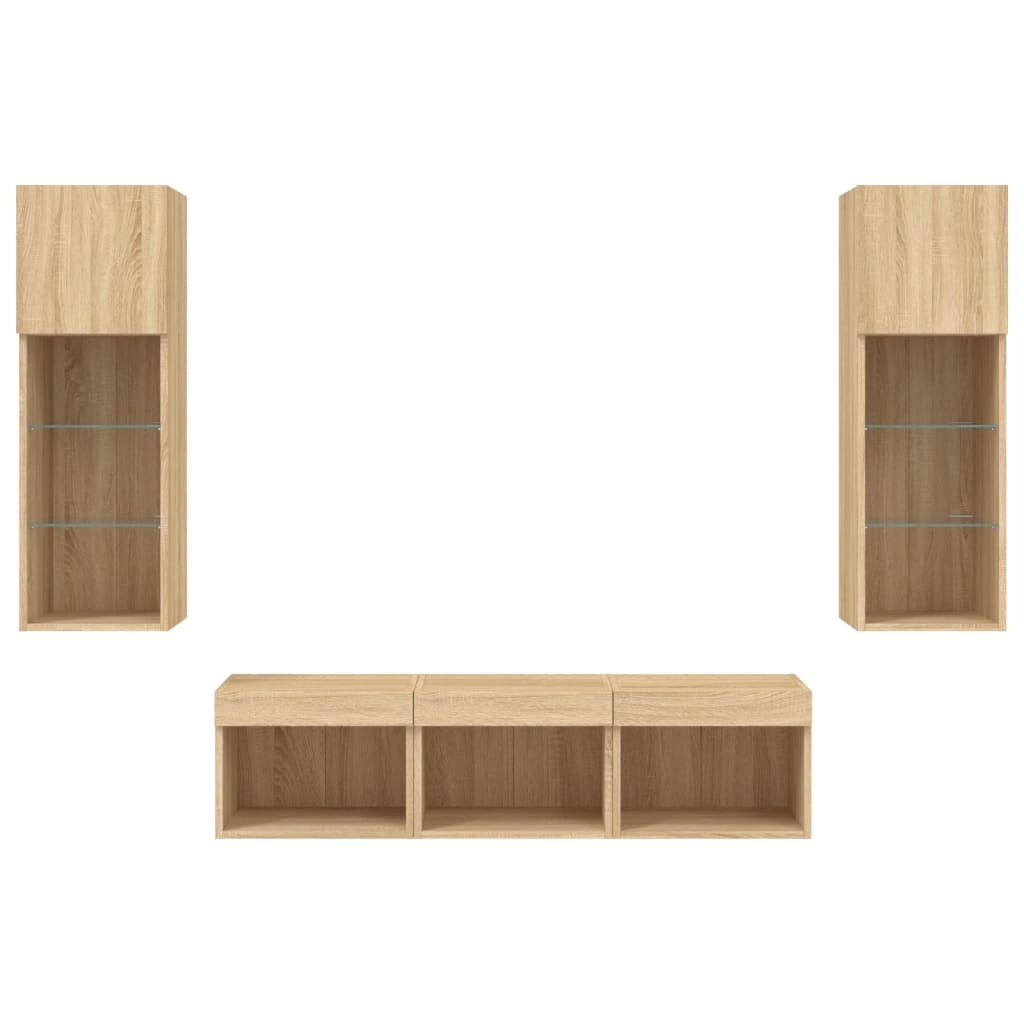 Unités murales TV avec LED 5 pcs chêne sonoma bois d'ingénierie - XIOS