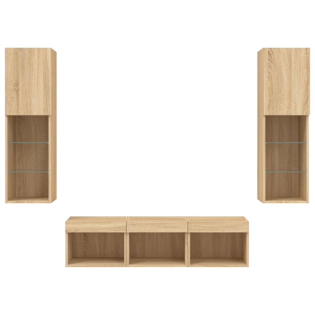Unités murales TV avec LED 5 pcs chêne sonoma bois d'ingénierie - XIOS