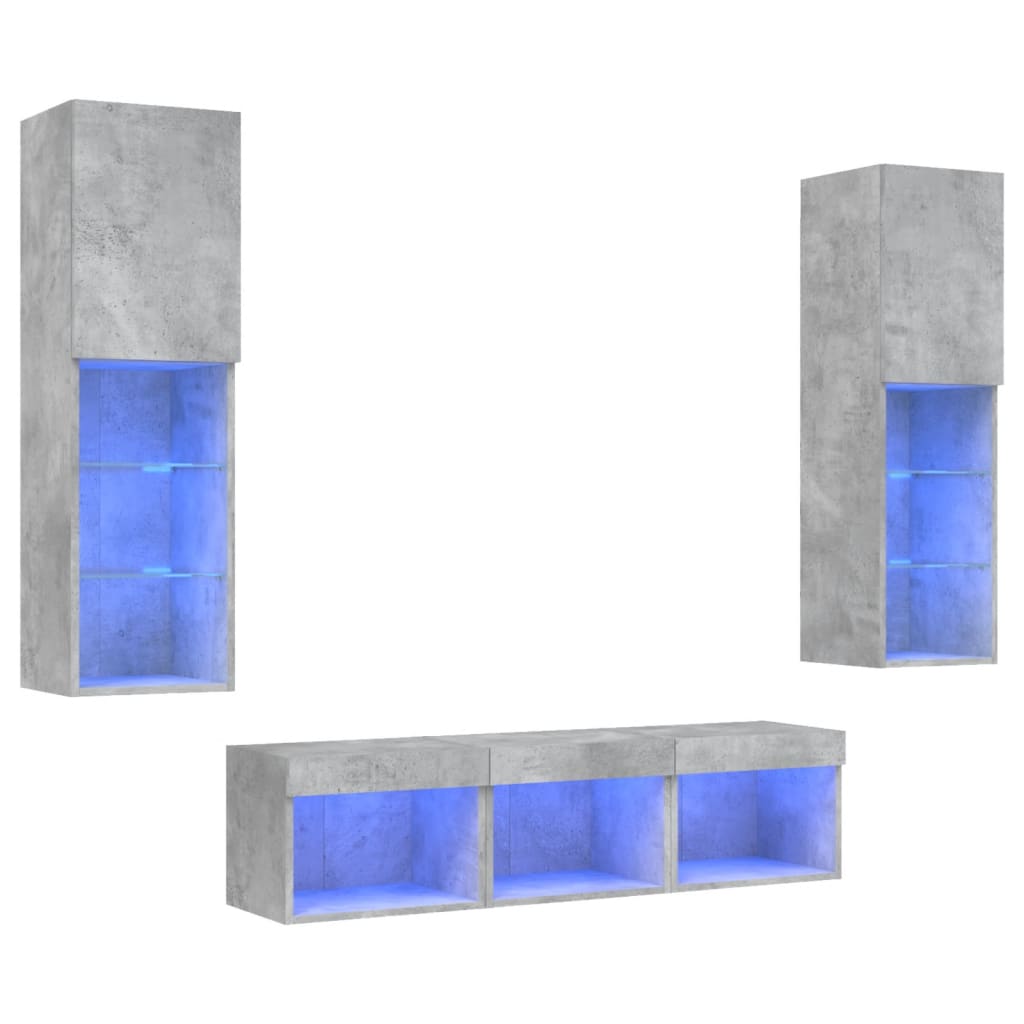 Unités murales TV avec LED 5 pcs gris béton bois d'ingénierie - XIOS