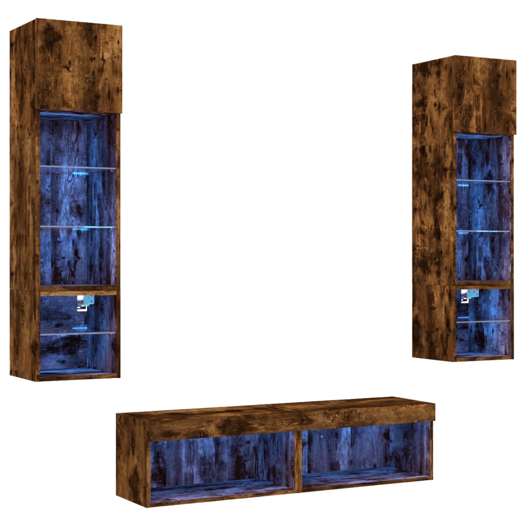 Unités murales TV avec LED 6 pcs chêne fumé bois d'ingénierie - XIOS