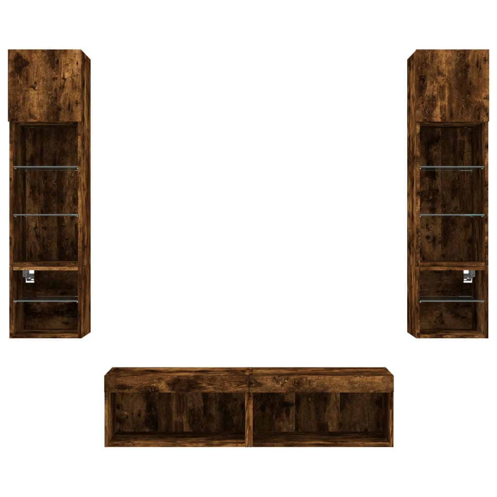 Unités murales TV avec LED 6 pcs chêne fumé bois d'ingénierie - XIOS