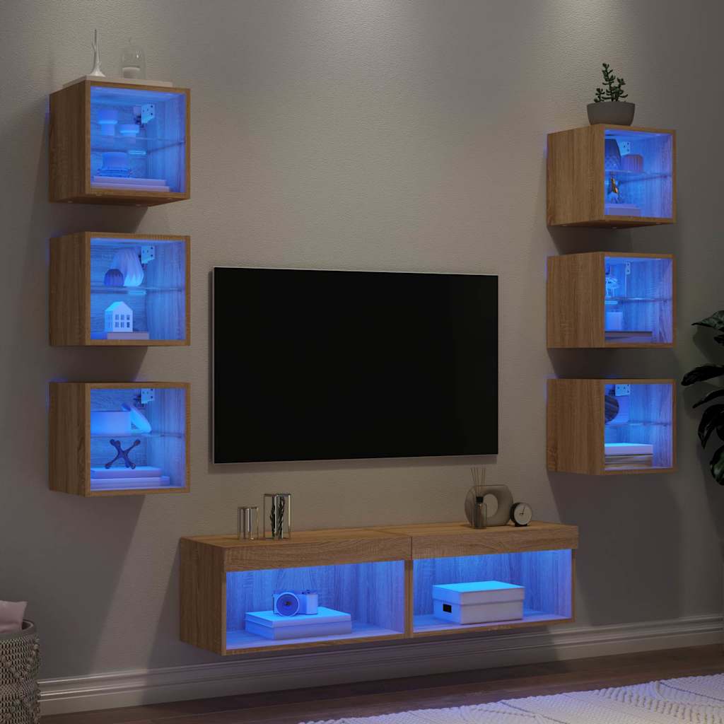 Unités murales TV avec LED 8 pcs chêne sonoma bois d'ingénierie - XIOS