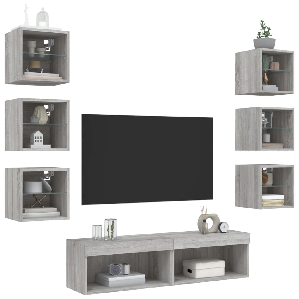 Unités murales TV avec LED 8 pcs gris sonoma bois d'ingénierie - XIOS