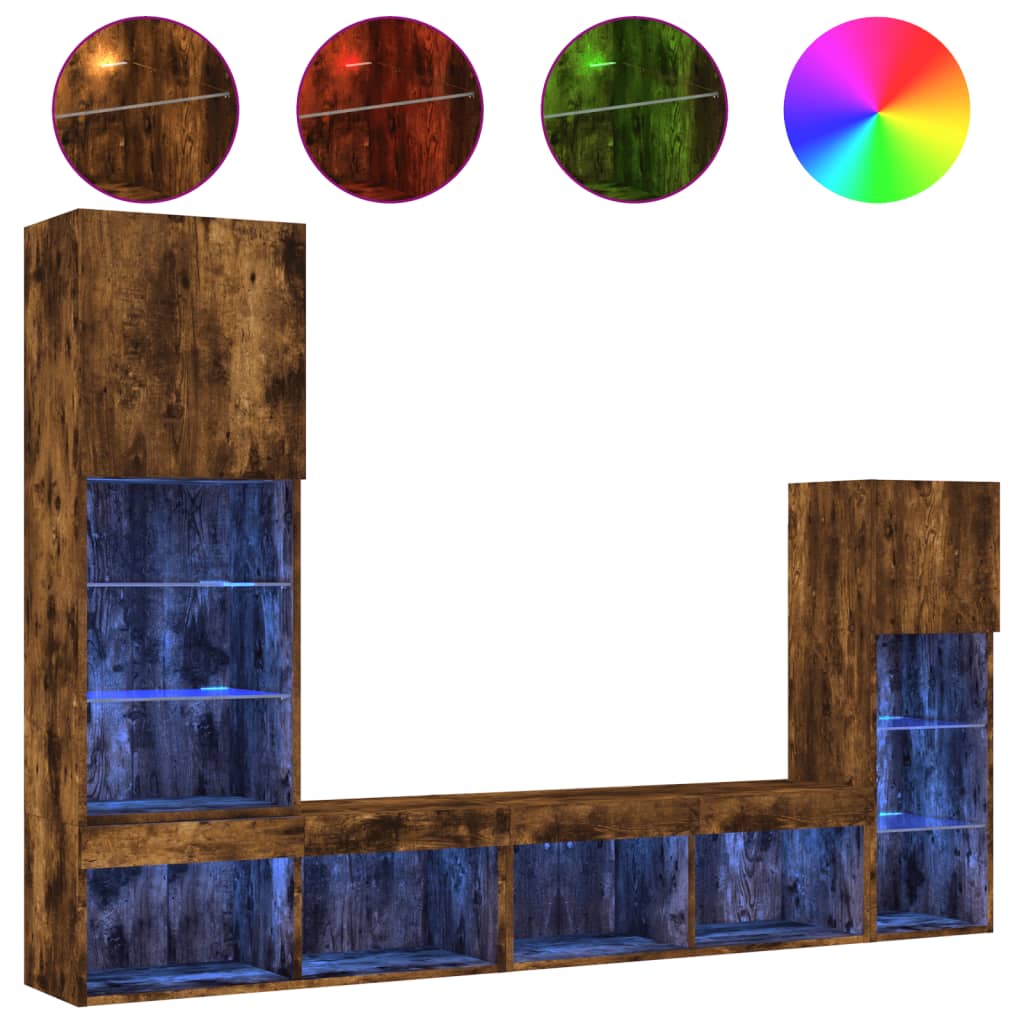 Unités murales TV avec LED 4 pcs chêne fumé bois d'ingénierie - XIOS