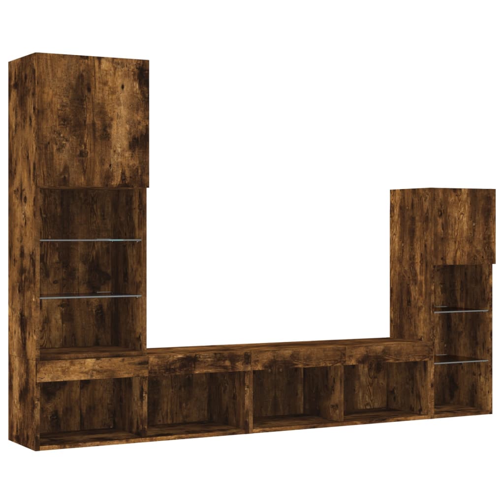 Unités murales TV avec LED 4 pcs chêne fumé bois d'ingénierie - XIOS