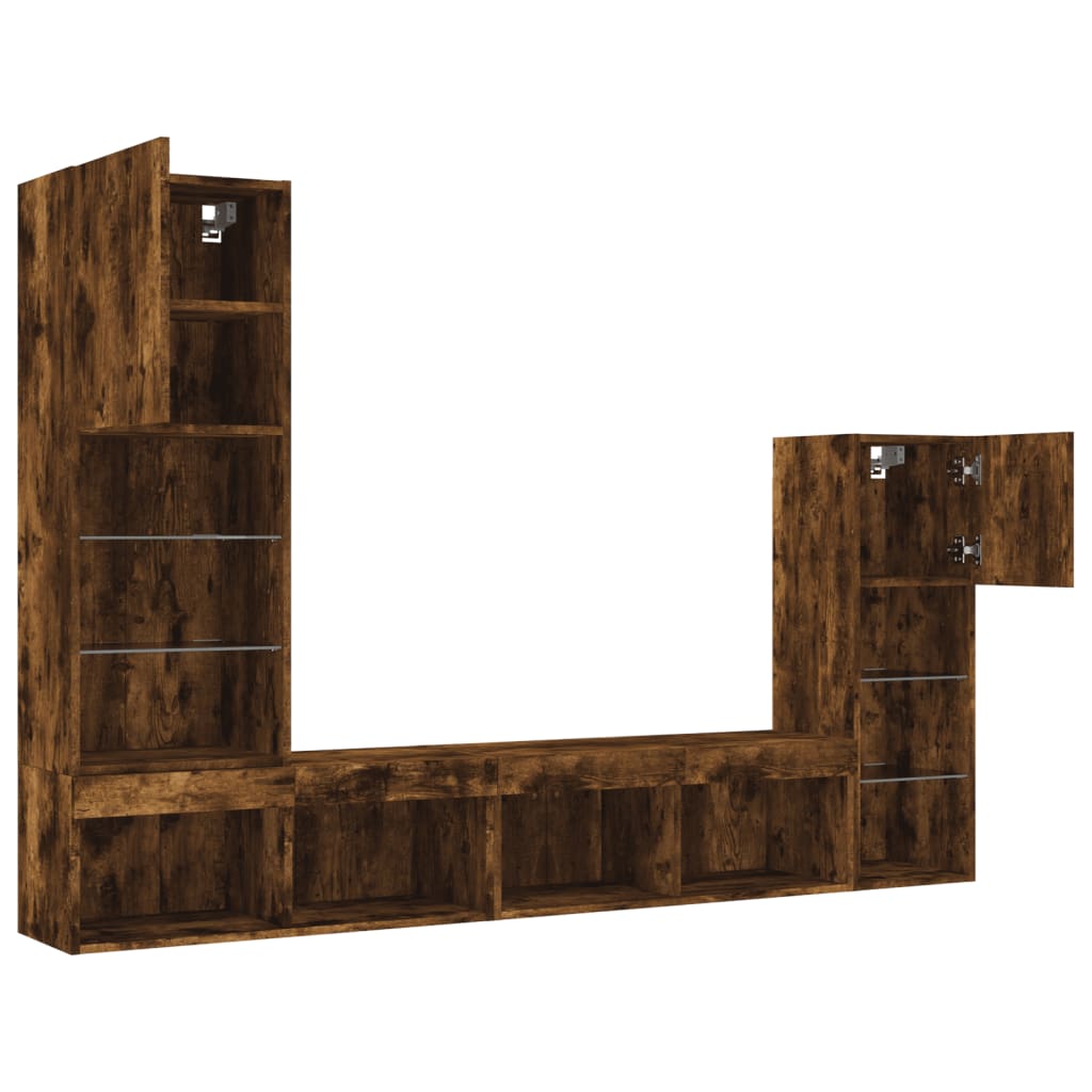 Unités murales TV avec LED 4 pcs chêne fumé bois d'ingénierie - XIOS