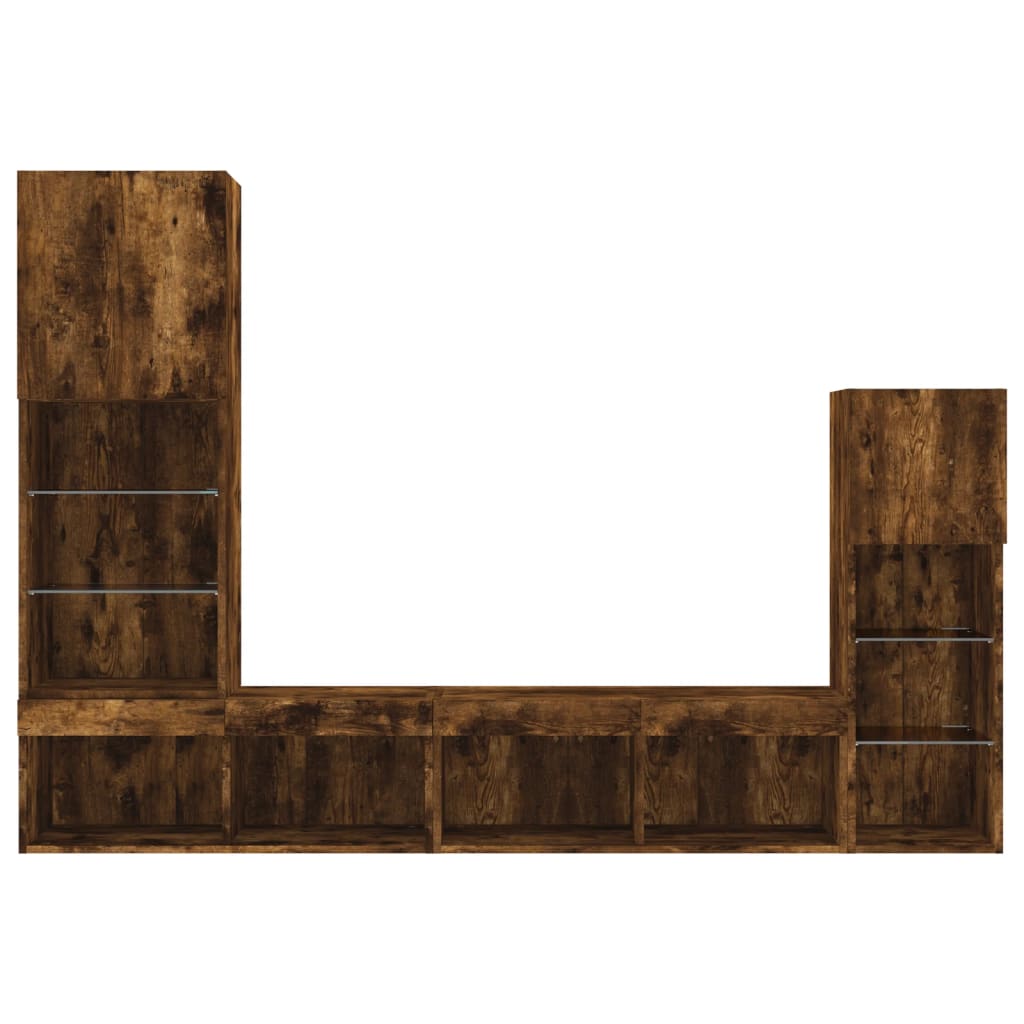 Unités murales TV avec LED 4 pcs chêne fumé bois d'ingénierie - XIOS