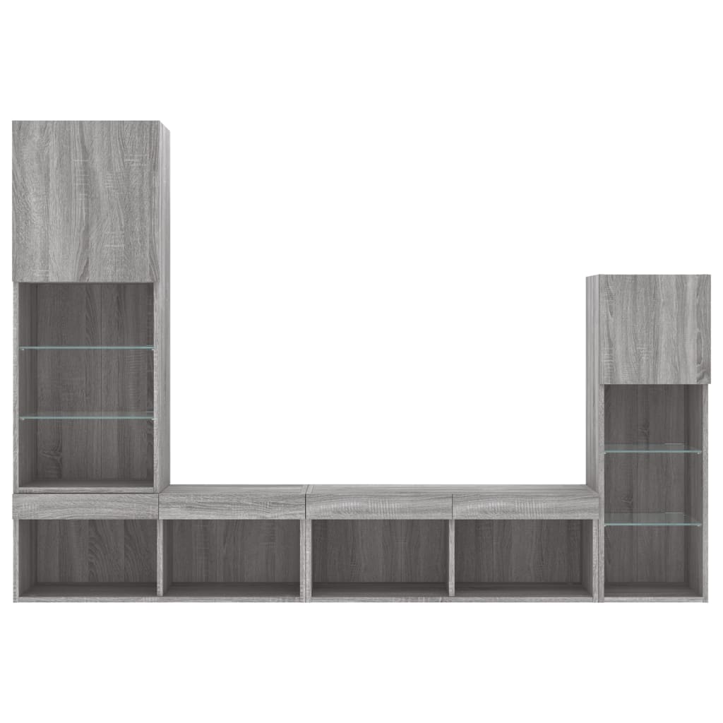 Unités murales TV avec LED 4 pcs gris sonoma bois d'ingénierie - XIOS