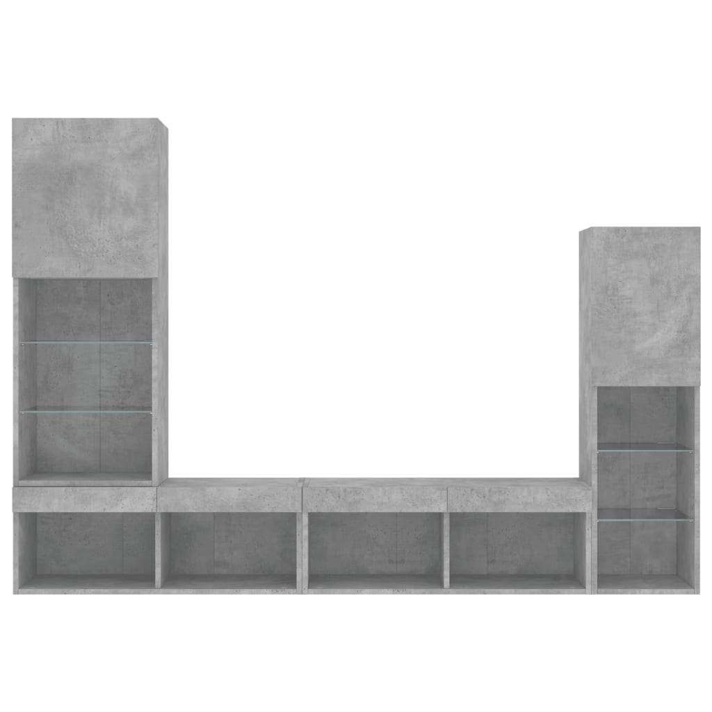 Unités murales TV avec LED 4 pcs gris béton bois d'ingénierie