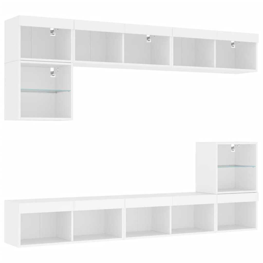Unités murales TV avec LED 8 pcs blanc bois d'ingénierie - XIOS