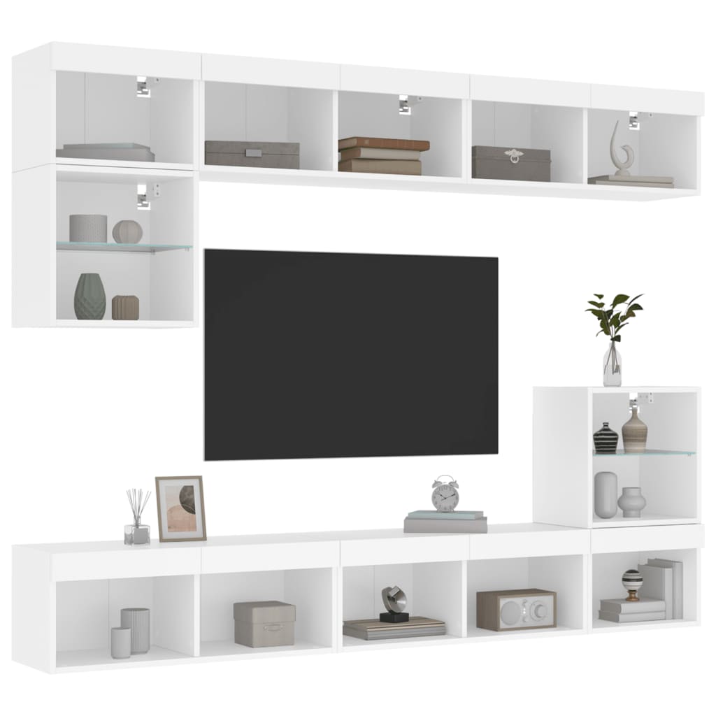 Unités murales TV avec LED 8 pcs blanc bois d'ingénierie - XIOS