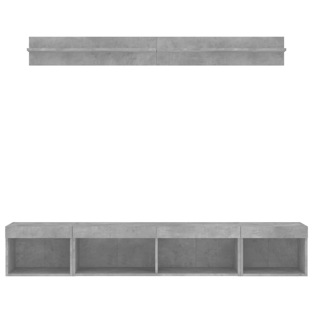 Unités murales TV avec LED 5 pcs gris béton bois d'ingénierie - XIOS