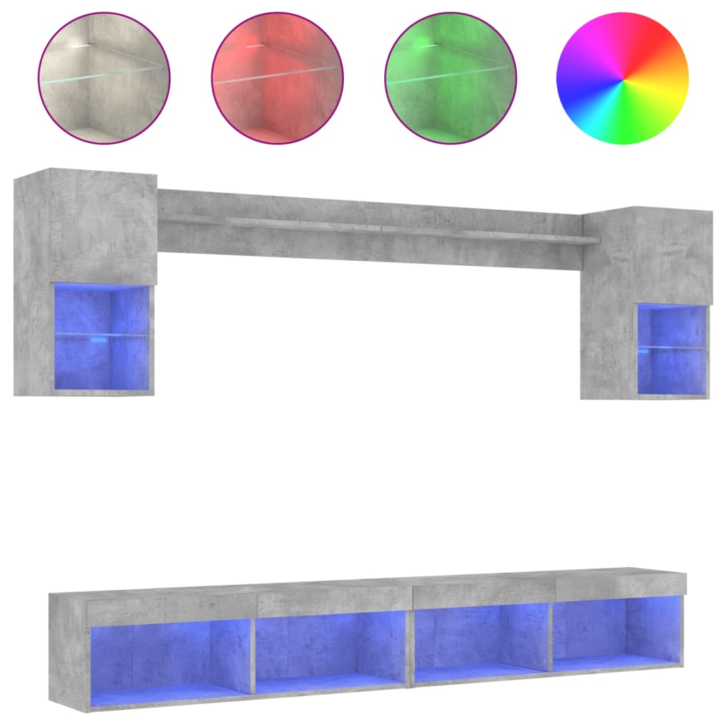 Unités murales TV avec LED 6 pcs gris béton bois d'ingénierie - XIOS