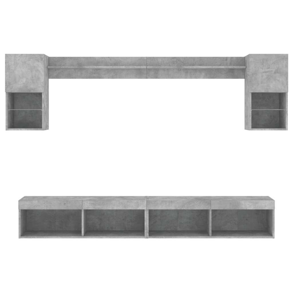 Unités murales TV avec LED 6 pcs gris béton bois d'ingénierie - XIOS