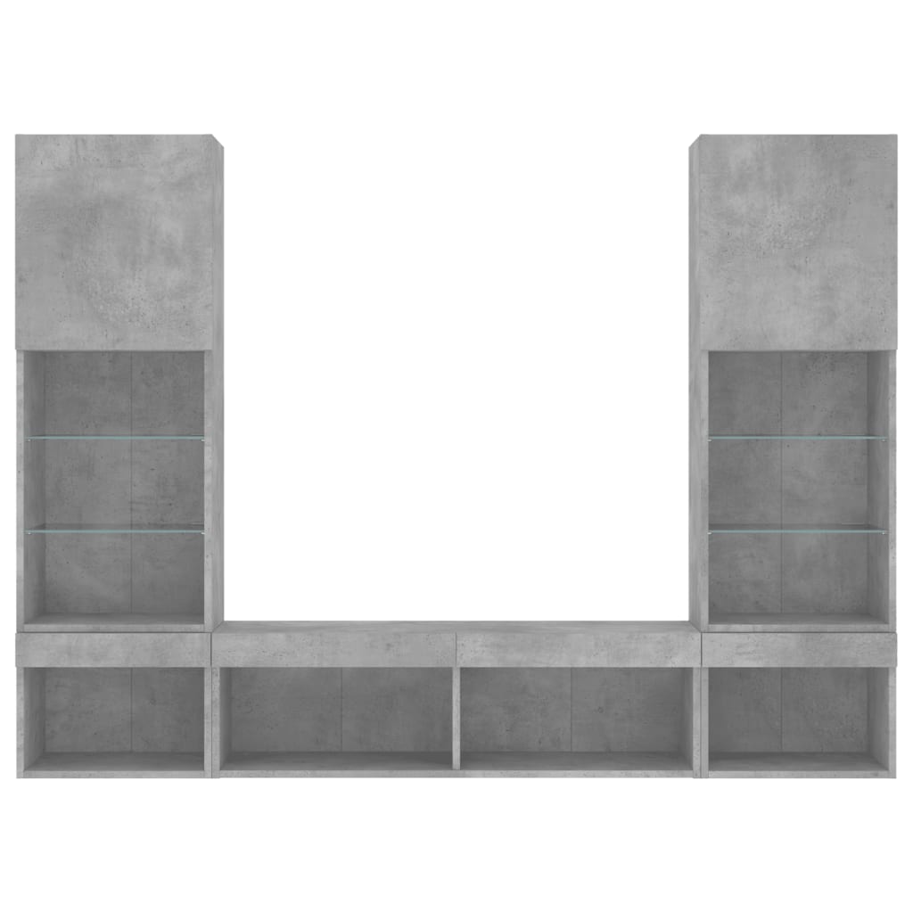 Unités murales TV avec LED 5 pcs gris béton bois d'ingénierie - XIOS