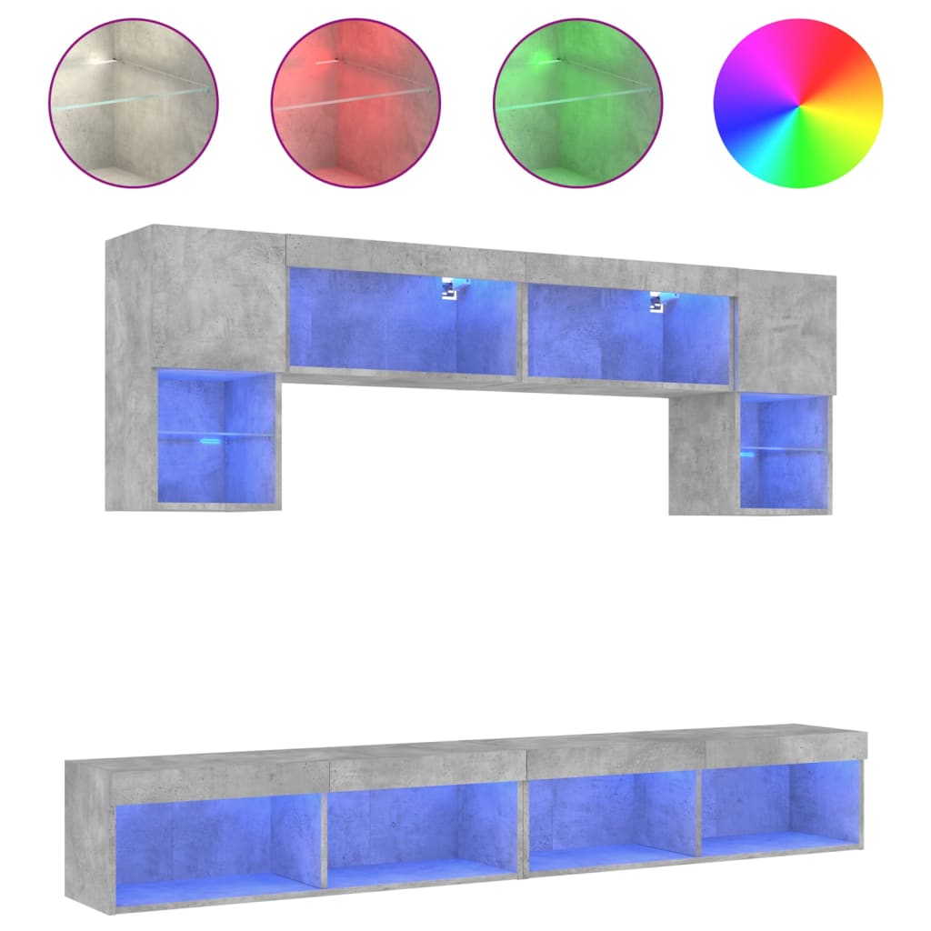 Unités murales TV avec LED 6 pcs gris béton bois d'ingénierie - XIOS