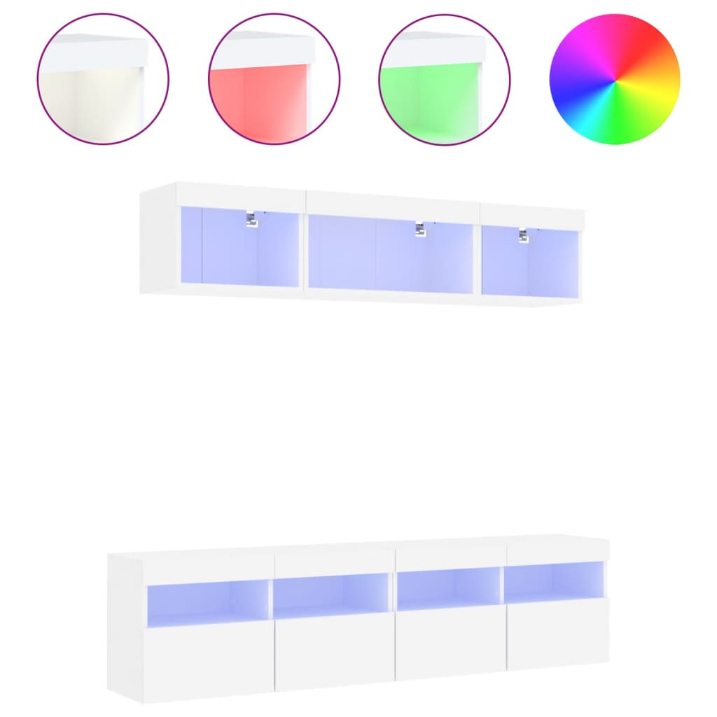 Unités murales TV avec LED 5 pcs blanc bois d'ingénierie - XIOS