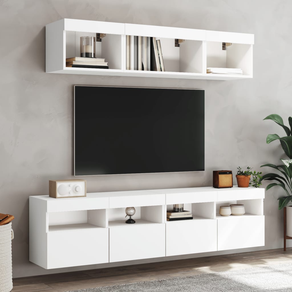 Unités murales TV avec LED 5 pcs blanc bois d'ingénierie - XIOS