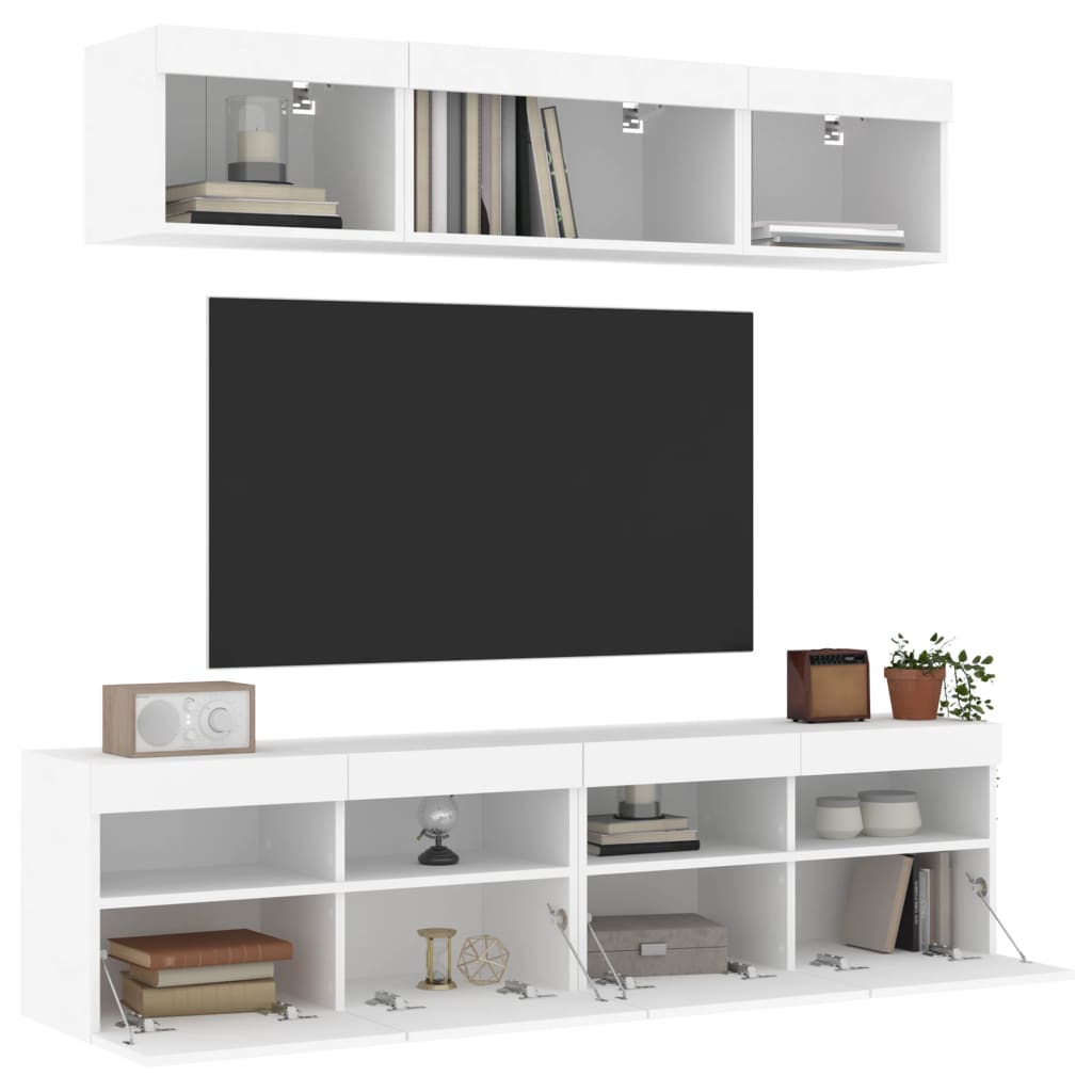 Unités murales TV avec LED 5 pcs blanc bois d'ingénierie - XIOS