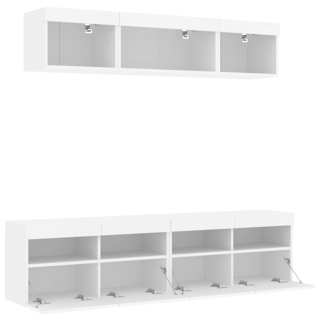 Unités murales TV avec LED 5 pcs blanc bois d'ingénierie - XIOS