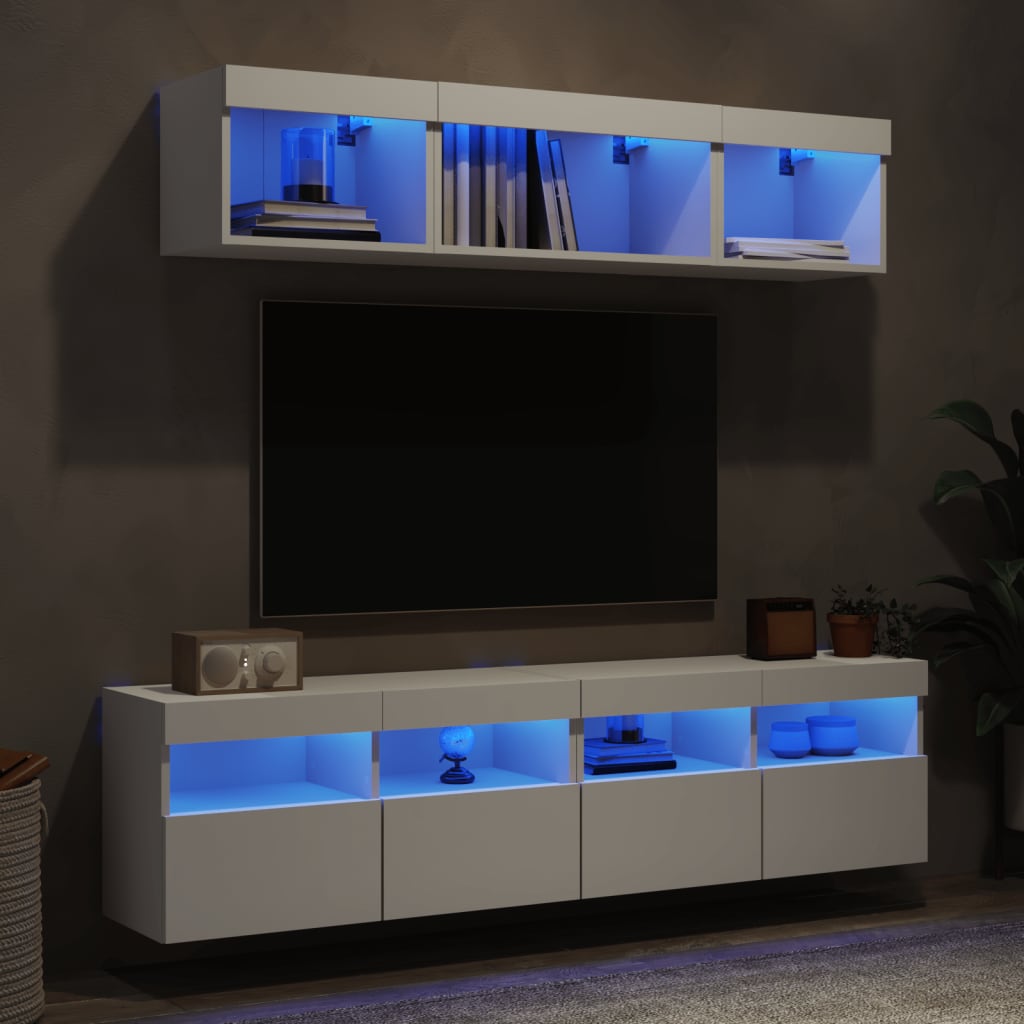 Unités murales TV avec LED 5 pcs blanc bois d'ingénierie - XIOS
