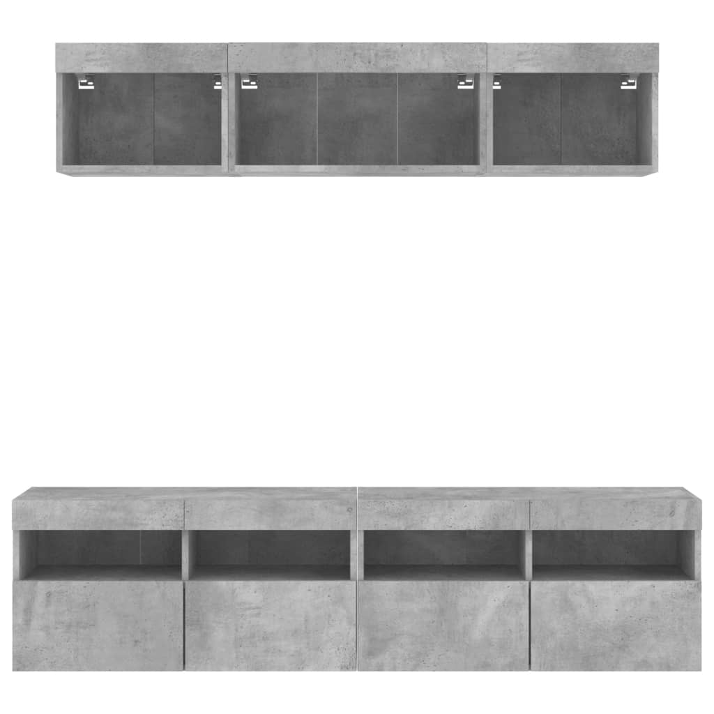 Unités murales TV avec LED 5 pcs gris béton bois d'ingénierie