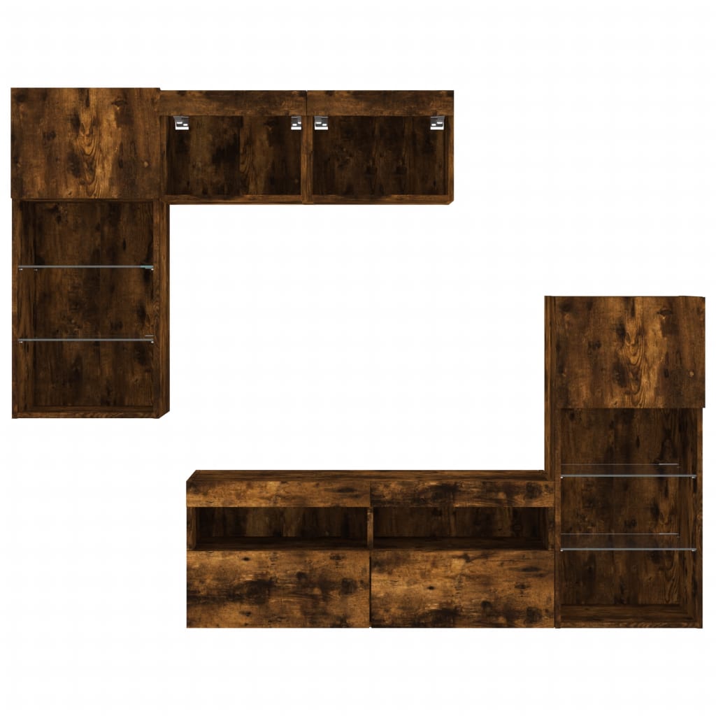 Unités murales TV avec LED 5 pcs chêne fumé bois d'ingénierie - XIOS