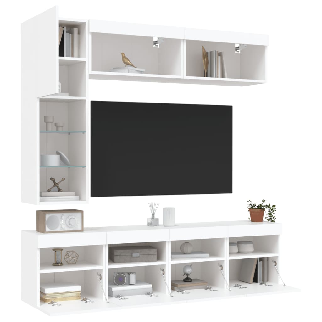 Ensemble de meubles TV muraux 7 pcs avec lumières LED blanc - XIOS
