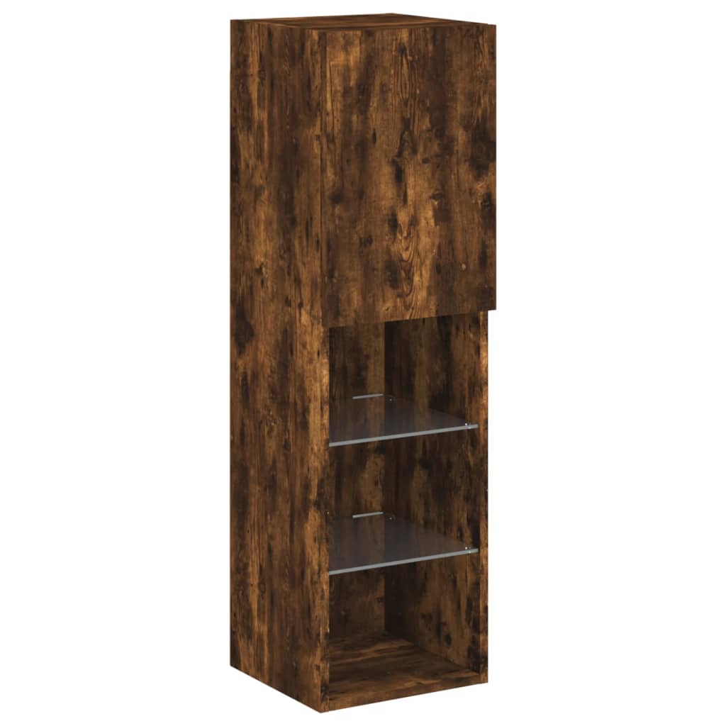 Ensemble de meubles TV muraux 7 pcs et lumières LED chêne fumé