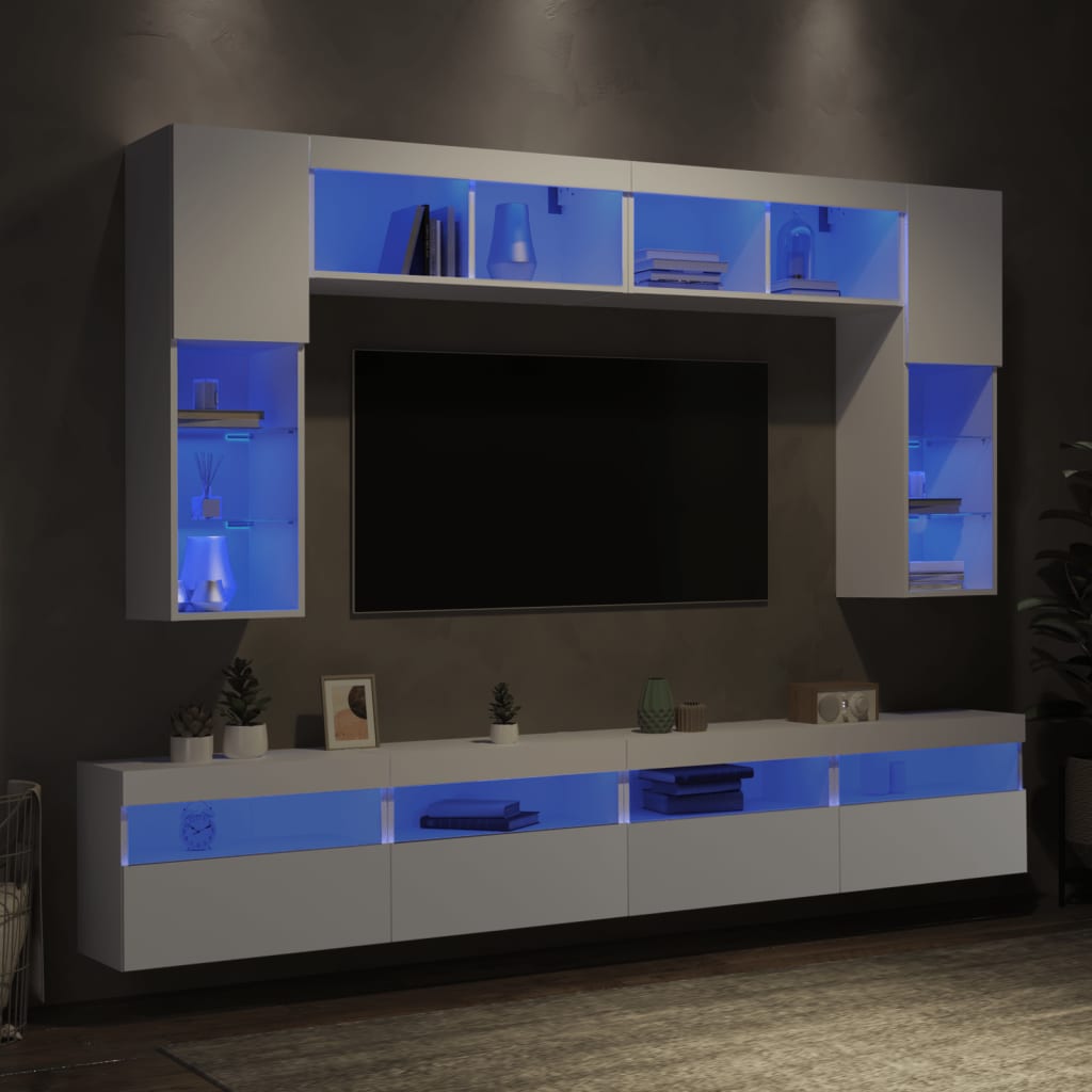 Ensemble de meubles TV muraux 8 pcs avec lumières LED blanc - XIOS