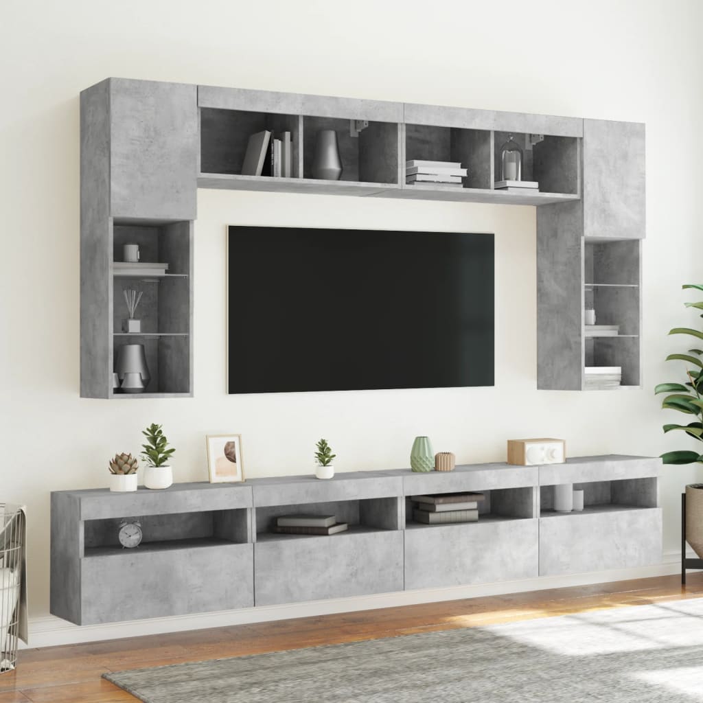 Ensemble de meubles TV muraux 8 pcs et lumières LED gris béton - XIOS
