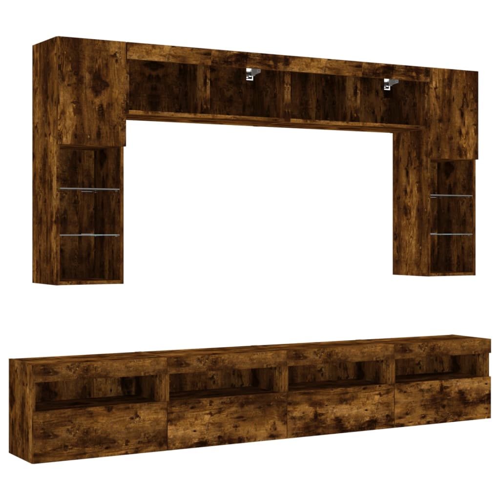 Ensemble de meubles TV muraux 8 pcs et lumières LED chêne fumé - XIOS
