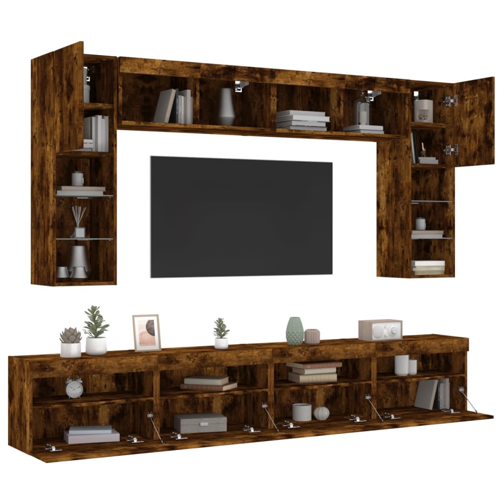 Ensemble de meubles TV muraux 8 pcs et lumières LED chêne fumé - XIOS