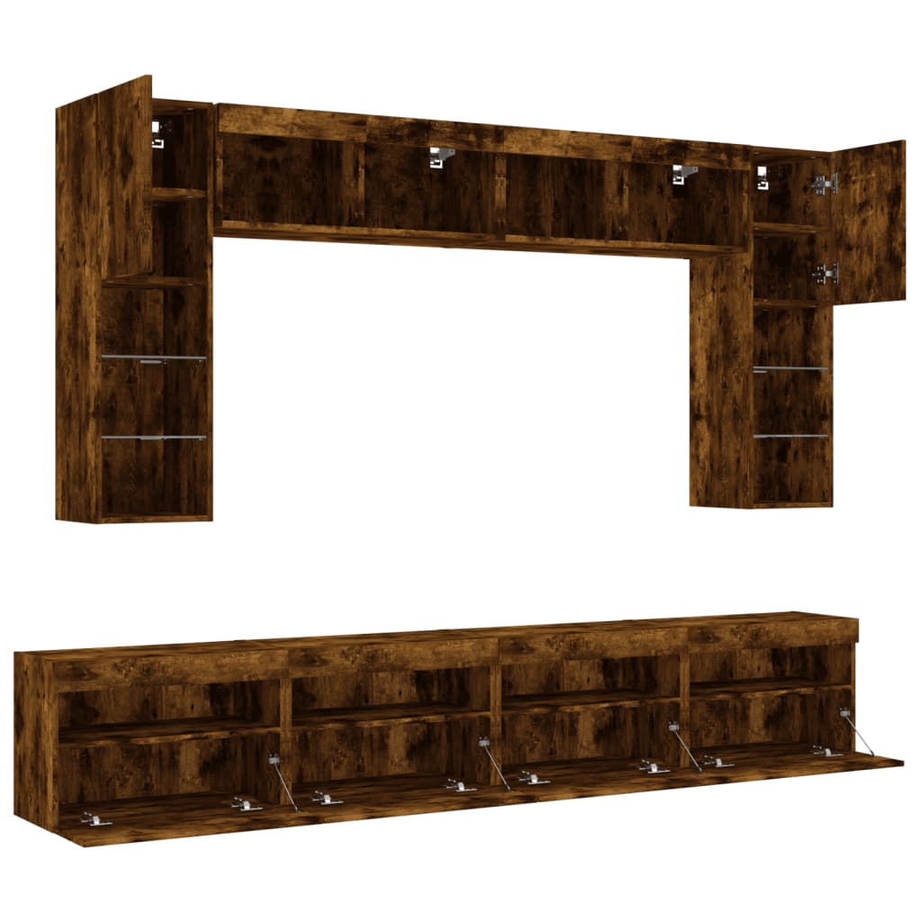 Ensemble de meubles TV muraux 8 pcs et lumières LED chêne fumé - XIOS